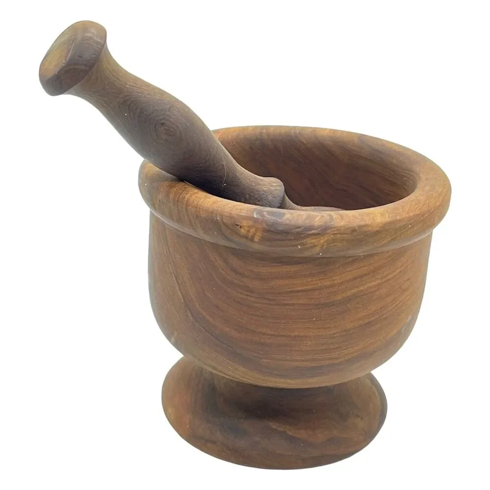 Wooden Mortar & Pestle Set Made in Spain Herb Crusher Grinder Apothecary Medical